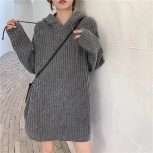 VILZSTUDIOS Cozy Wool Knitted Hooded Mini Dress