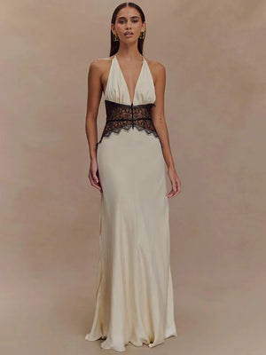 VILZSTUDIOS Backless Elegant Lace Maxi Dress