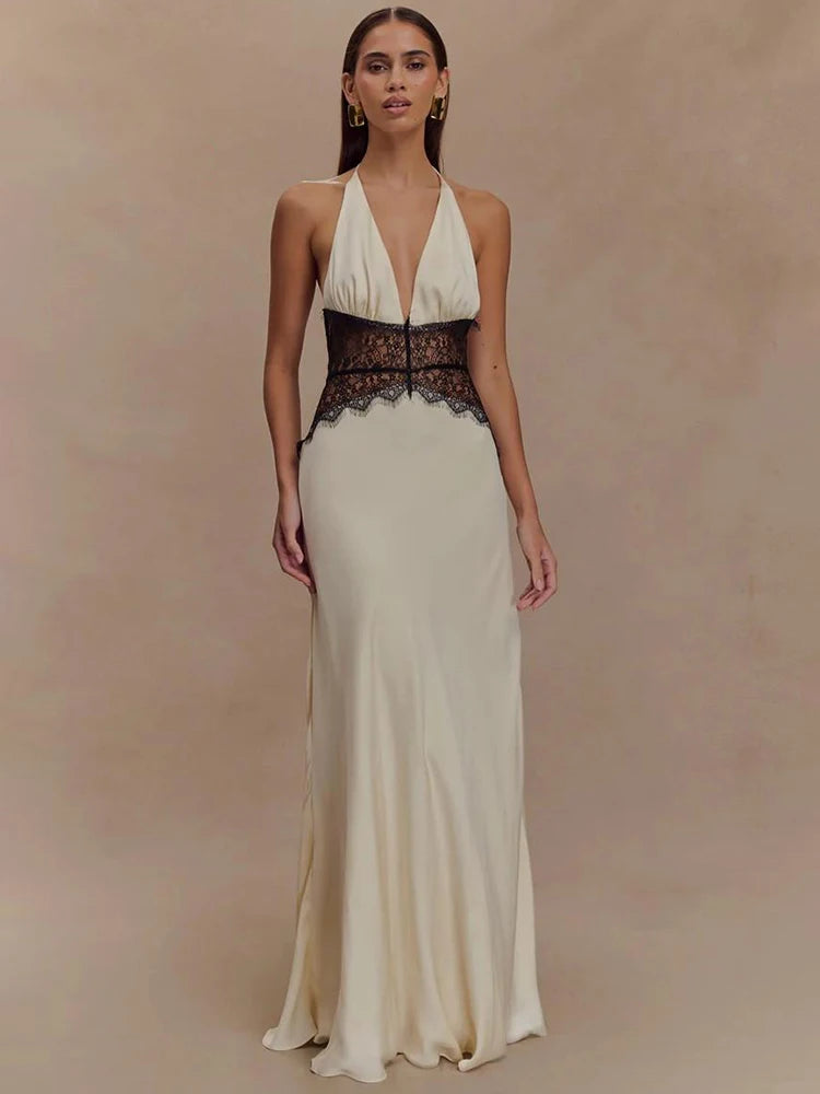 VILZSTUDIOS Backless Elegant Lace Maxi Dress