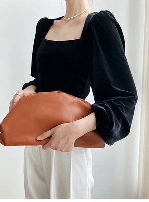 VILZSTUDIOS Black Velvet Square Neck Blouse