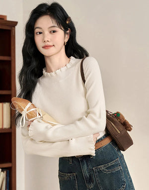 VILZSTUDIOS Apricot Crochet Round Neck Sweater