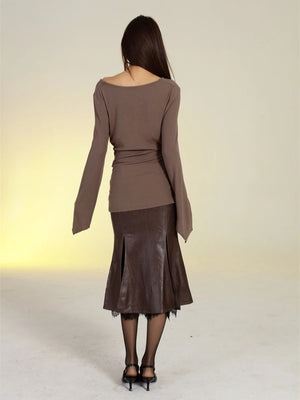 VILZSTUDIOS Brown Knitted Long Sleeve Top