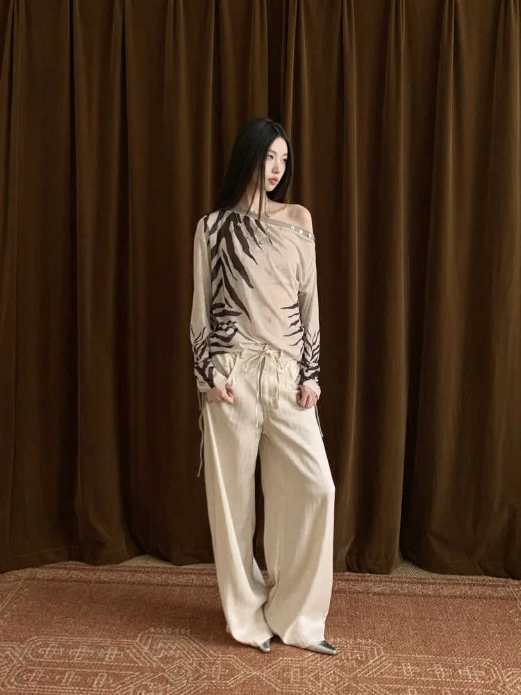 VILZSTUDIOS Zebra Off Shoulder Long Sleeve Top