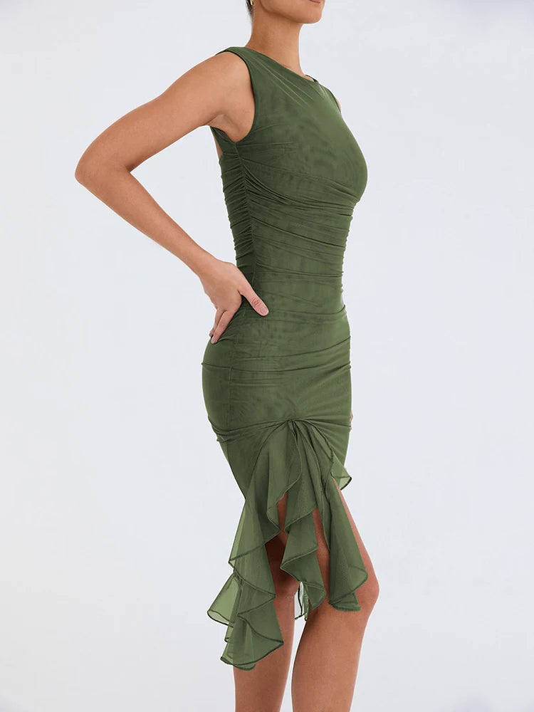 VILZSTUDIOS Ruched Irregular Midi Dress for Club