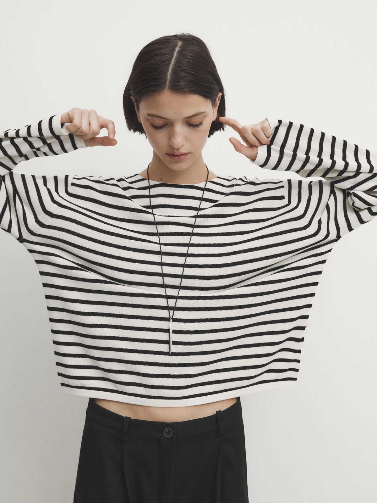 VILZSTUDIOS Cozy Striped Crew Neck Long Sleeve Top