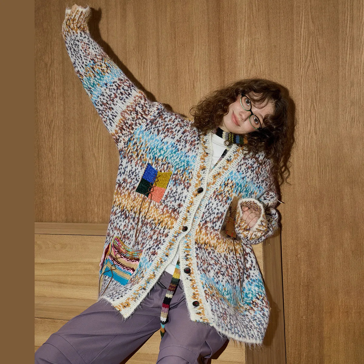 VILZSTUDIOS Multicolor Batwing Sleeve Chunky Cardigan