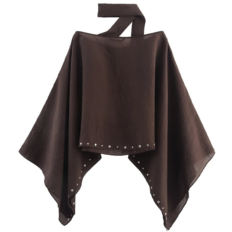 VILZSTUDIOS Elegant Brown Sheer Poncho