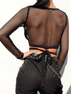 VILZSTUDIOS Sexy Gothic Mesh Hollow Fishnet Crop Top
