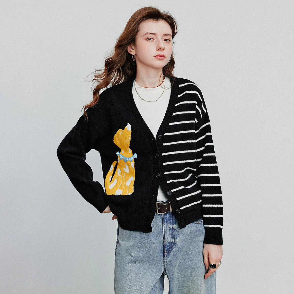 VILZSTUDIOS Colorful Dog Jacquard Knit Cardigan