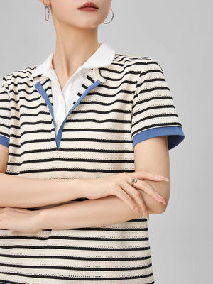 VILZSTUDIOS Striped Polo V-Neck Knit T-Shirt