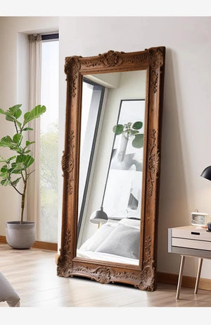 VILZSTUDIOS French Vintage Furniture Full-Length Wooden Frame Mirror Hotel Artistic Decorative Mirror Wedding Dress Store Dressing Mirror