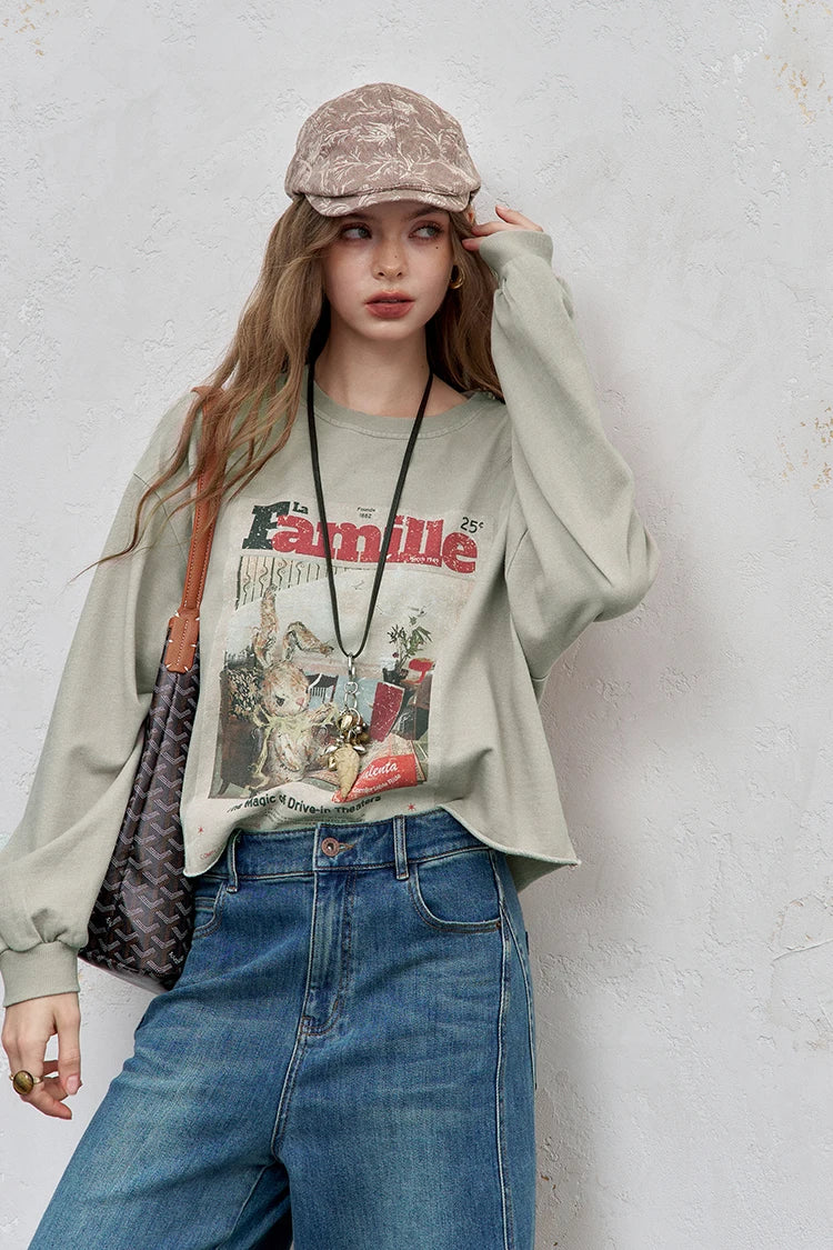 VILZSTUDIOS Vintage Washed Print Long Sleeve Top
