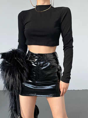 VILZSTUDIOS Shiny Pink Silver Reflective Patent Leather Skirts