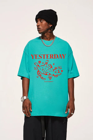 VILZSTUDIOS Blue Green Color Block Cat T-Shirt