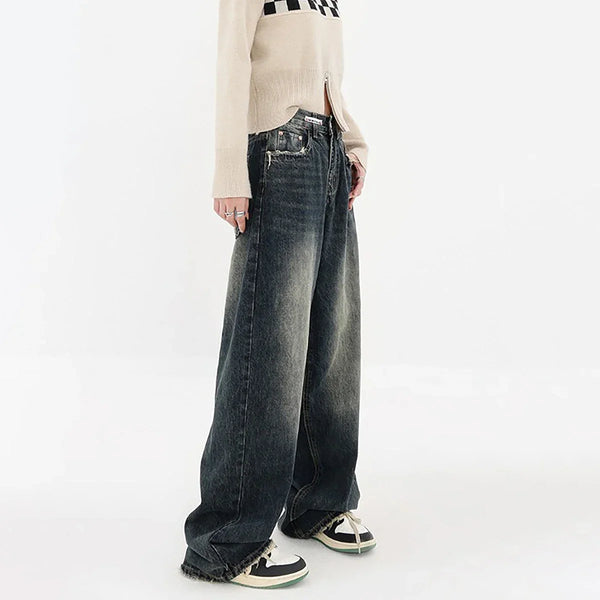 Lockere Retro-Jeans mit weitem Bein und hoher Taille