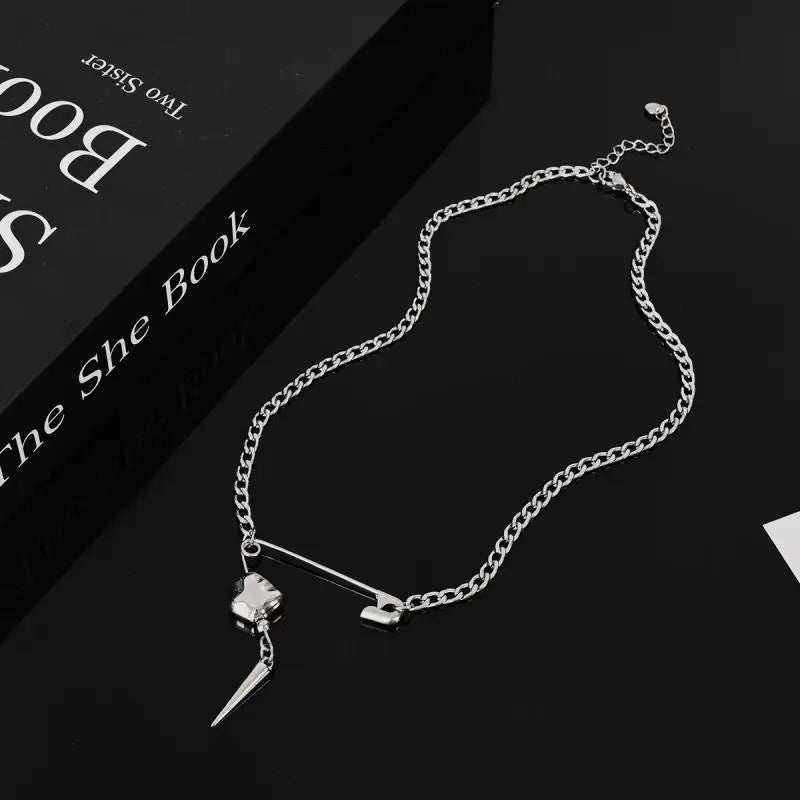 VILZSTUDIOS Cool Punk Safety Pin Rivet Pendant Necklace