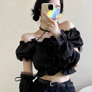 VILZSTUDIOS Gothic Style Removable Sleeve Crop Top
