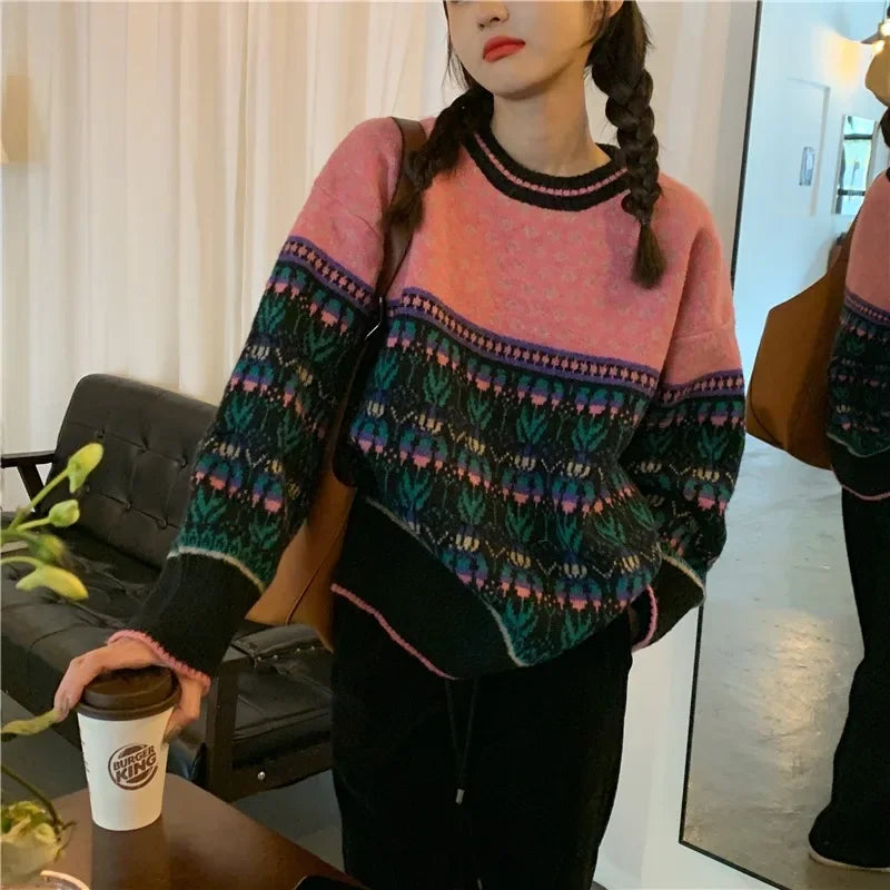 VILZSTUDIOS Warm Retro Jacquard Knit Sweater