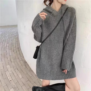 VILZSTUDIOS Cozy Wool Knitted Hooded Mini Dress