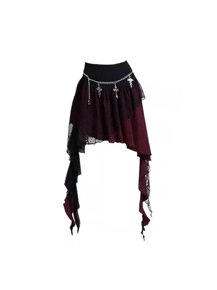 VILZSTUDIOS Vintage Red A-Line Lace Skirt