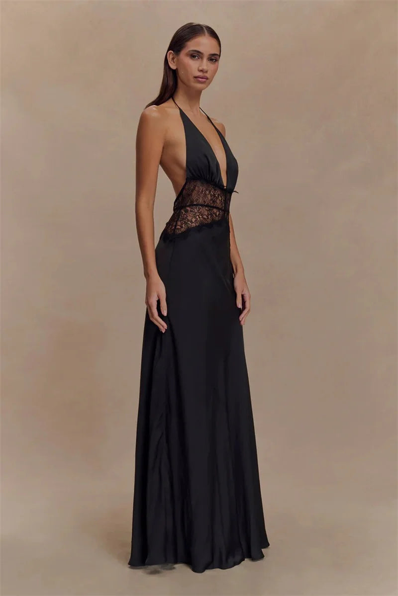 VILZSTUDIOS Backless Elegant Lace Maxi Dress