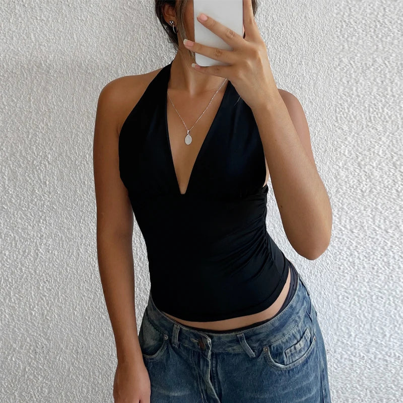 VILZSTUDIOS Deep V Neck Backless Halter Top