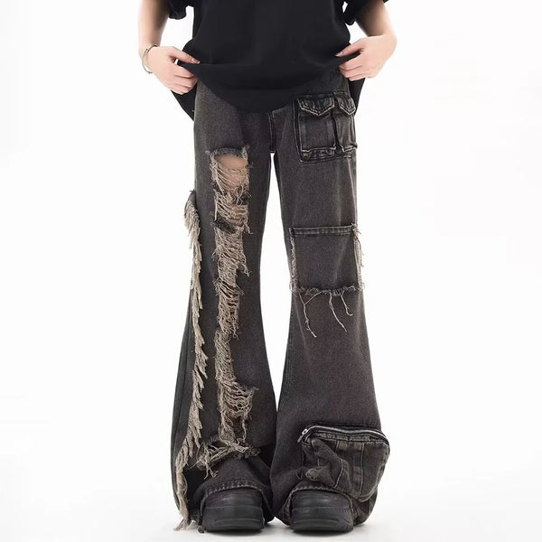 Vintage Ripped Loose Cargo Jeans