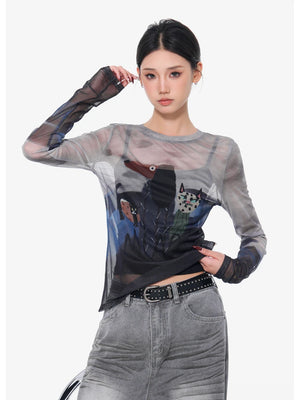 VILZSTUDIOS Colorful Graffiti Print Graphic Long Sleeve Top