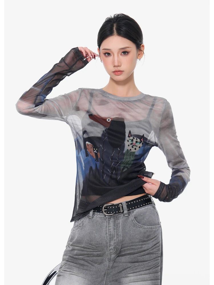 VILZSTUDIOS Colorful Graffiti Print Graphic Long Sleeve Top