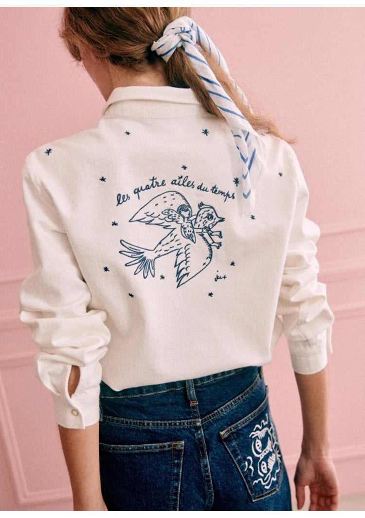 VILZSTUDIOS Retro Bird Embroidered Blouse