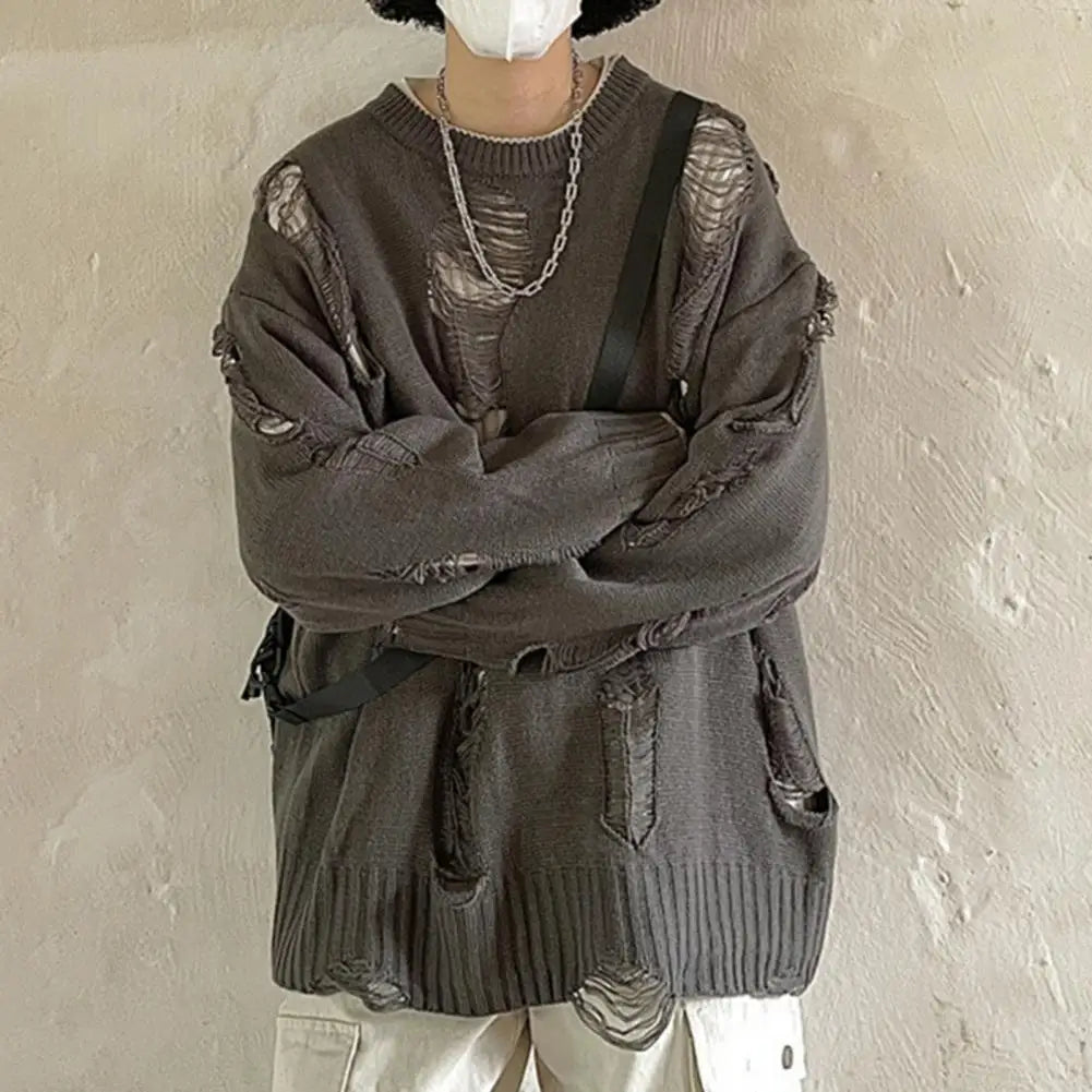 VILZSTUDIOS Ripped Knitted Hip Hop Sweater Pullover