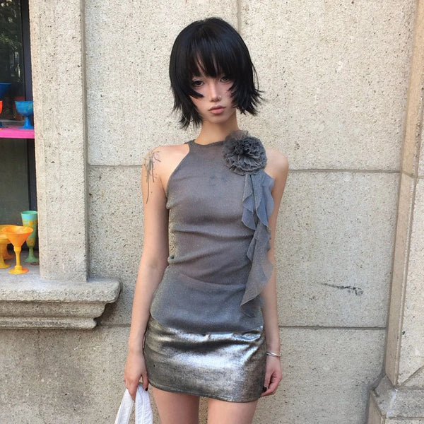 Vintage Sleeveless Mesh Halter Top