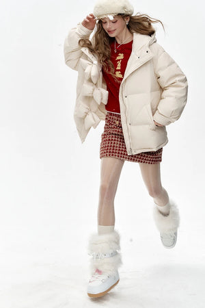 VILZSTUDIOS Stylish Bow Button Hooded Jacket