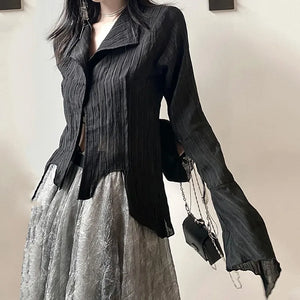 VILZSTUDIOS Gothic Black Irregular Designer Blouse Shirt