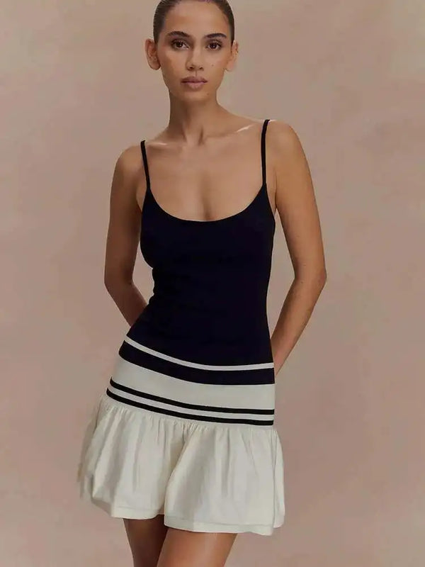 Blue Striped Patchwork Knit Mini Dress