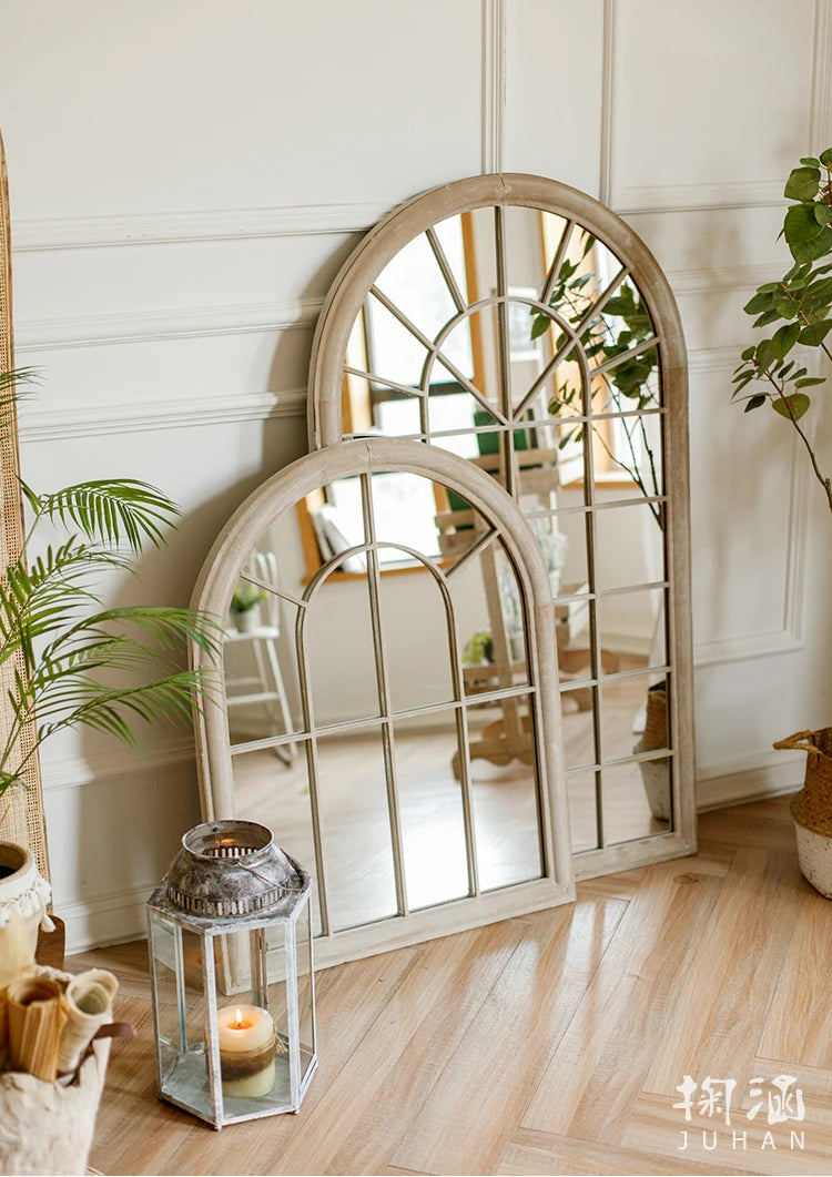 VILZSTUDIOS Huohan retro fake window decoration French wall-mounted mirror floor-to-ceiling fitting entrance living room fireplace mirror B