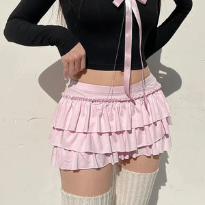 VILZSTUDIOS Pink Bow Pleated Mini Skirt