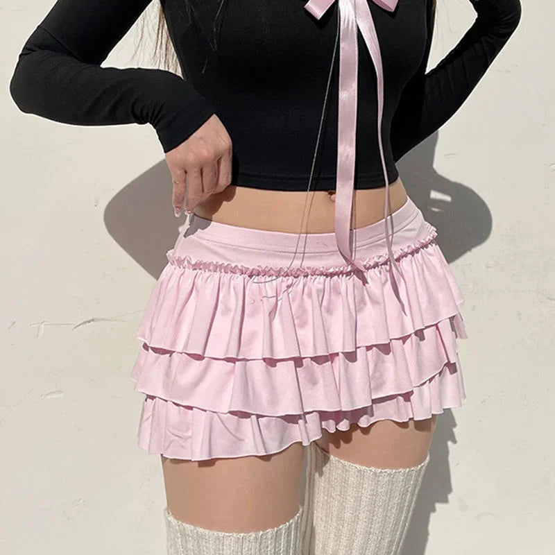 VILZSTUDIOS Pink Bow Pleated Mini Skirt