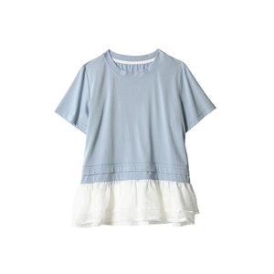 VILZSTUDIOS Light Blue Ruffle Hem Boho Shirt