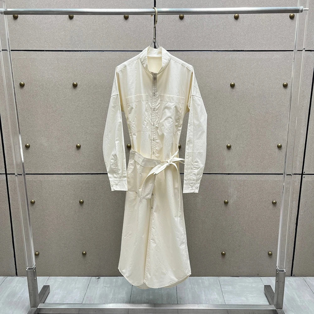 VILZSTUDIOS Elegant Drawstring Cotton Dress with Pockets