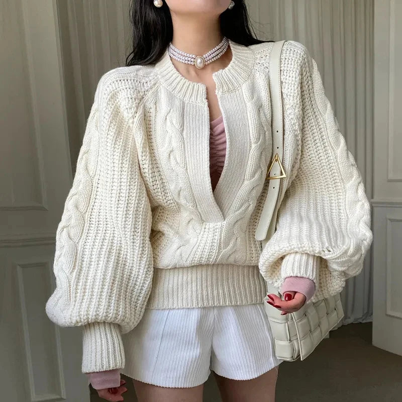 VILZSTUDIOS Cozy Oversized V-Neck Knit Sweater