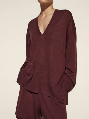 VILZSTUDIOS Linen Knit V-Neck Light Sweater