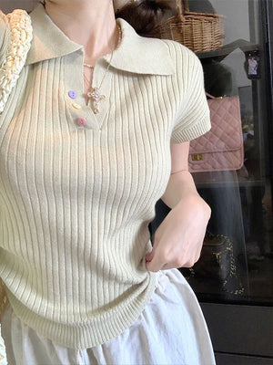VILZSTUDIOS Chic Pleated Lapel T-Shirt