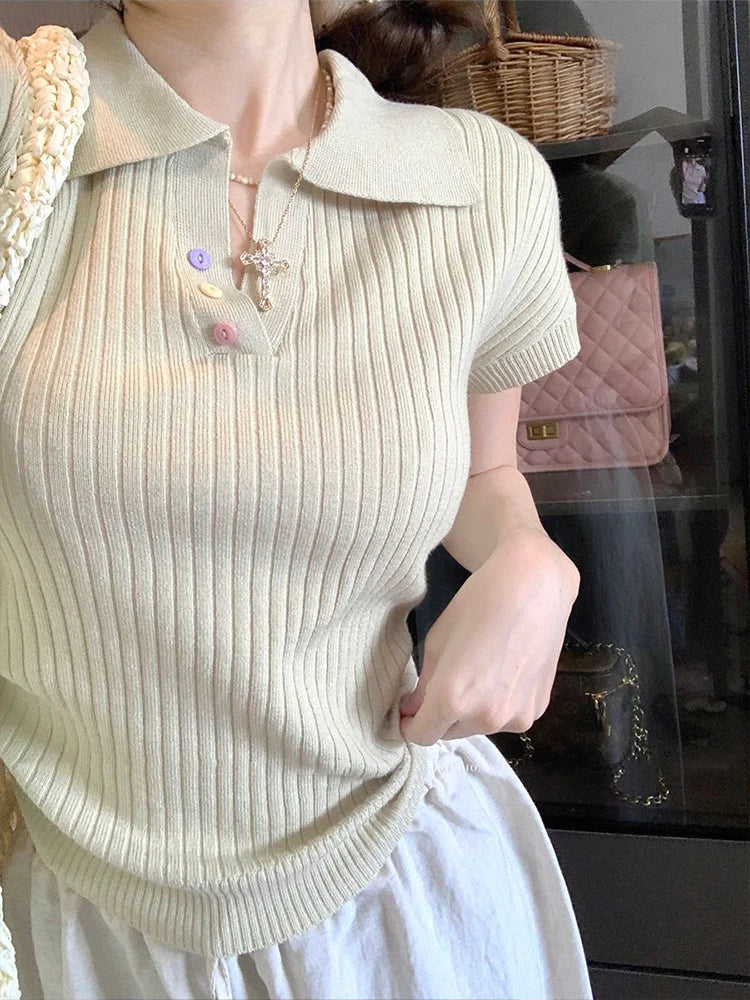 VILZSTUDIOS Chic Pleated Lapel T-Shirt