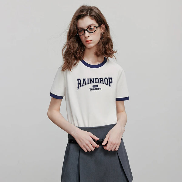 Color Blocked Letter Short Sleeve T-Shirt