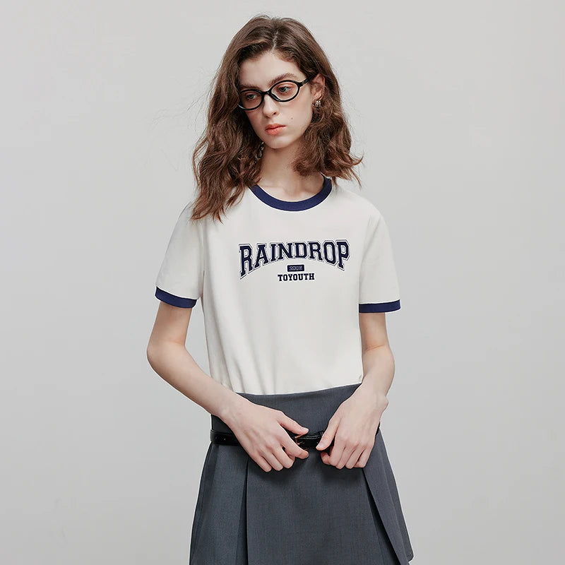 VILZSTUDIOS Color Blocked Letter Short Sleeve T-Shirt