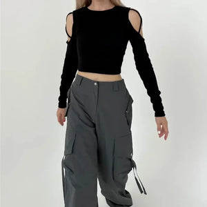 VILZSTUDIOS Black Hollow Out Crop Top