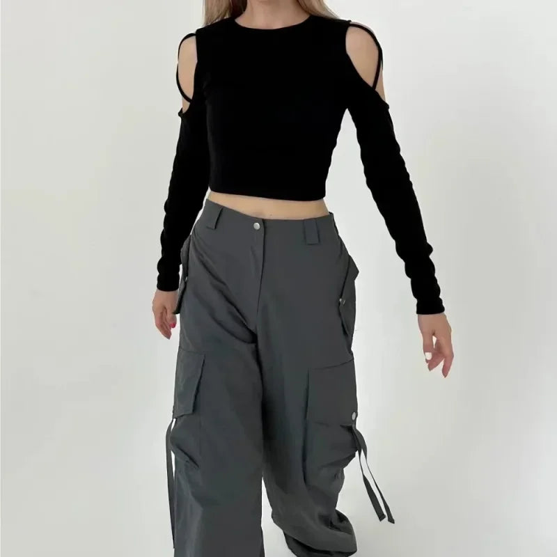 VILZSTUDIOS Black Hollow Out Crop Top