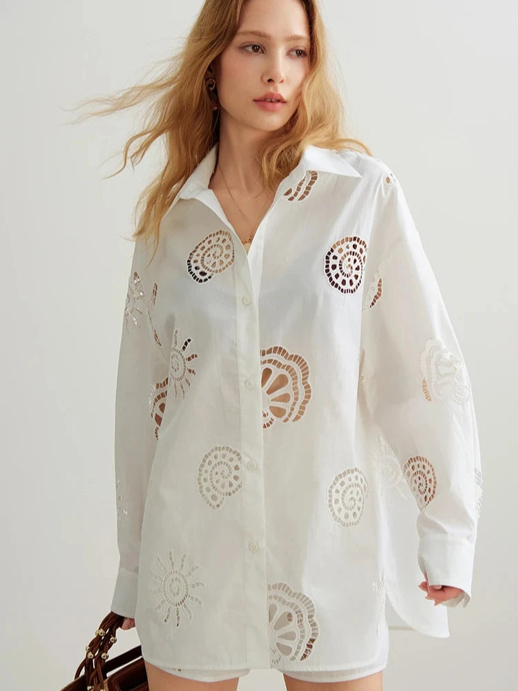 VILZSTUDIOS Stylish Embroidered Hollow Out Shirt