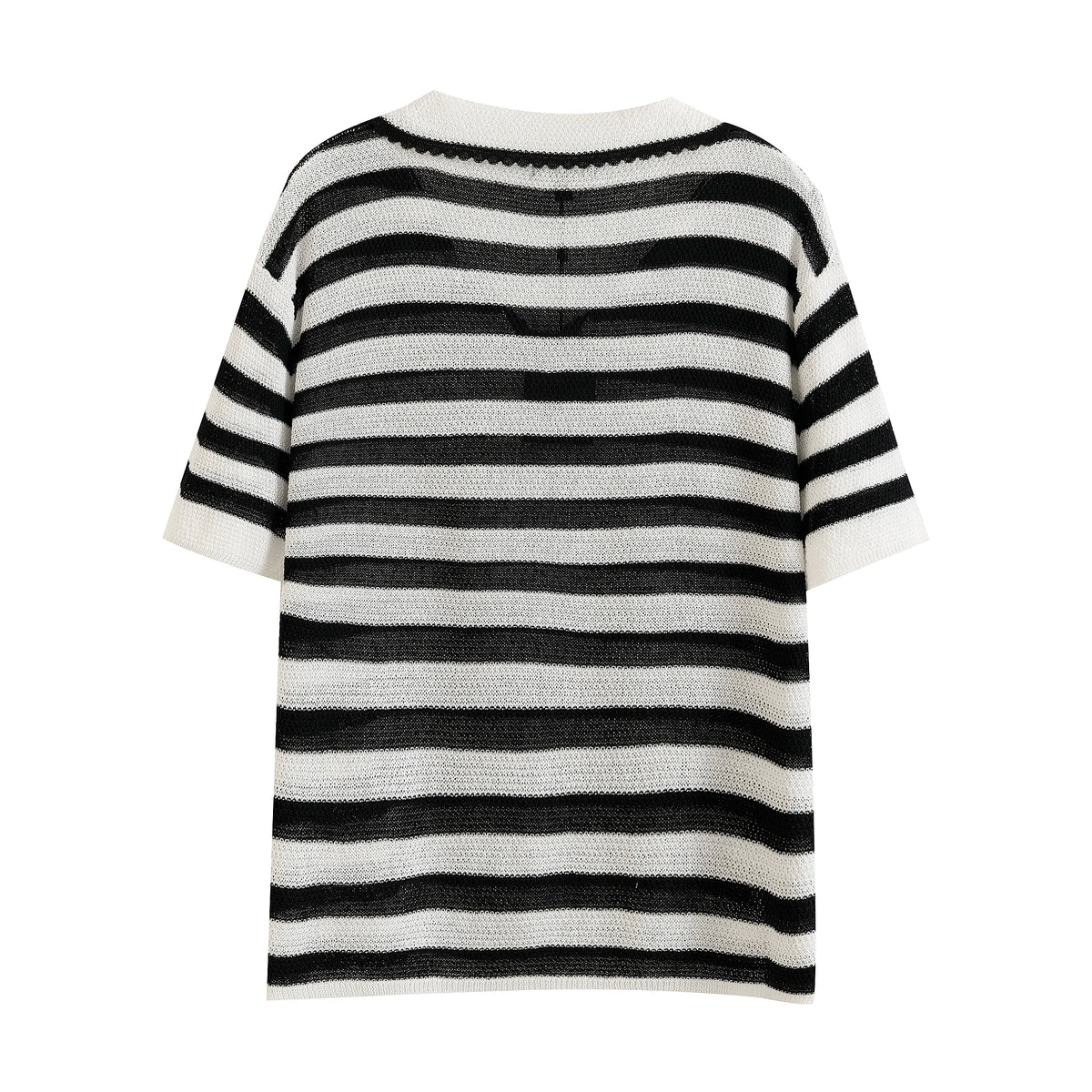 VILZSTUDIOS Chic Striped Knitted Polo T-Shirt